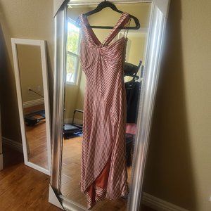 Red and White Striped Midi Dress